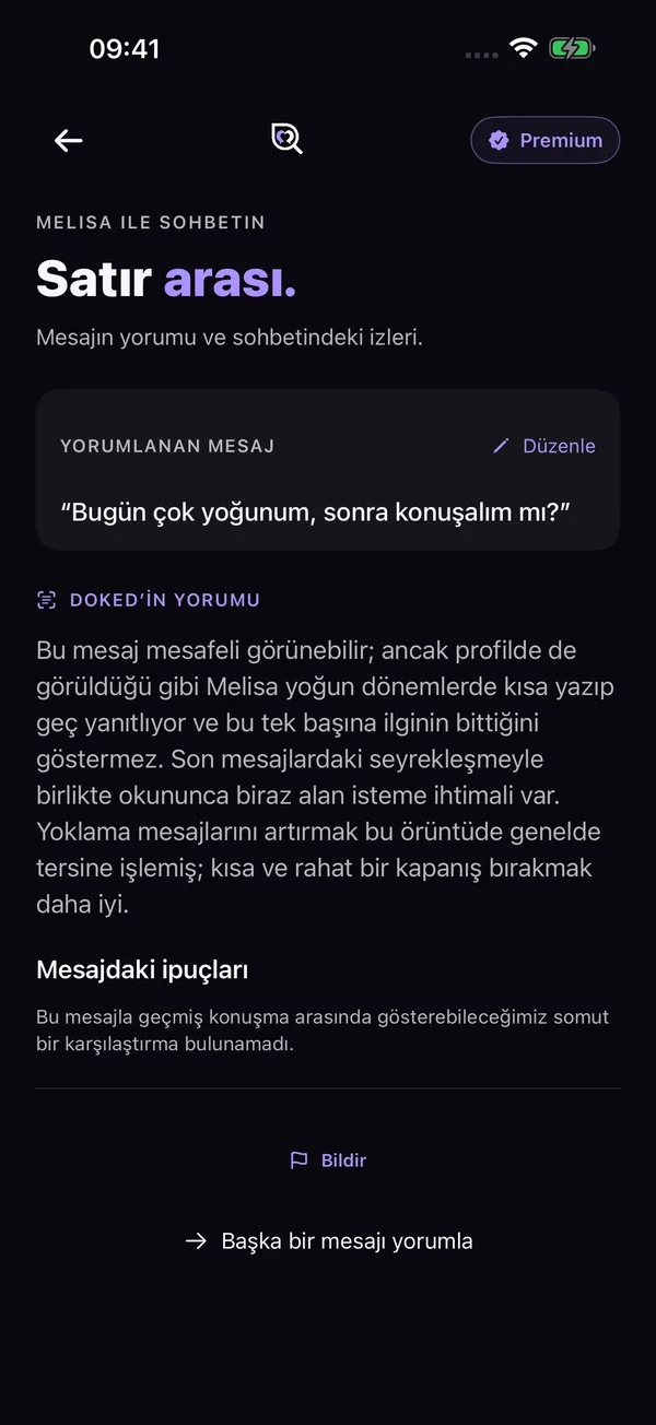DOKED Mesajı Yorumla ekranı